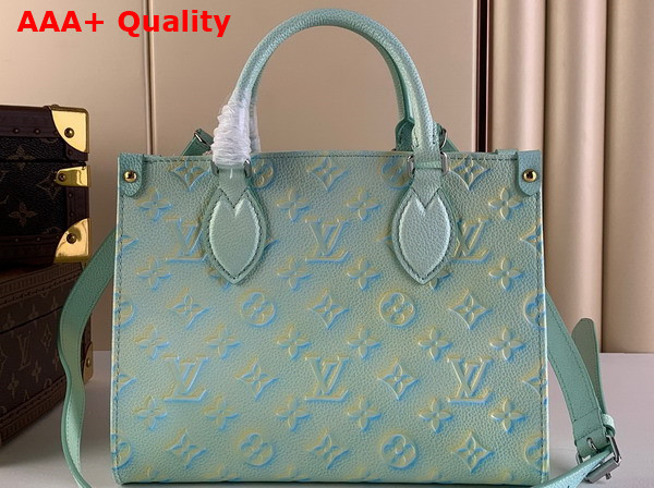 Louis Vuitton Onthego PM Tote Bag Vert Deau Green Sprayed and Embossed Grained Cowhide Leather Replica