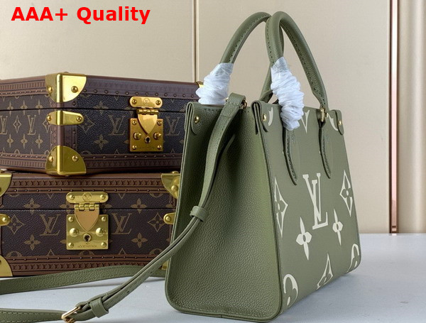 Louis Vuitton Onthego PM Tote in Khaki Monogram Empreinte Leather with Giant Monogram Pattern Replica