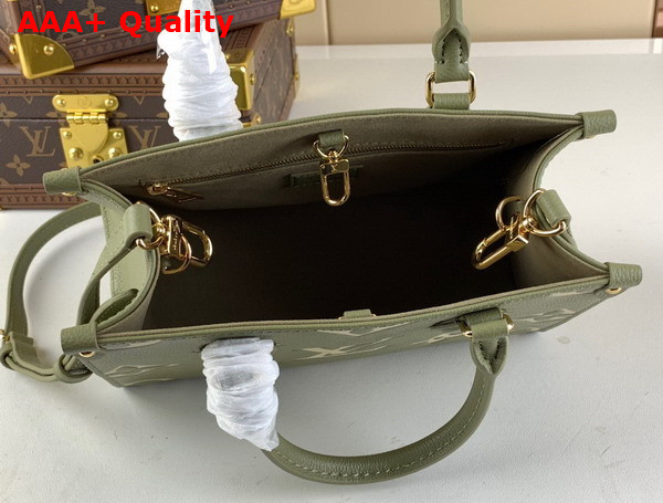 Louis Vuitton Onthego PM Tote in Khaki Monogram Empreinte Leather with Giant Monogram Pattern Replica