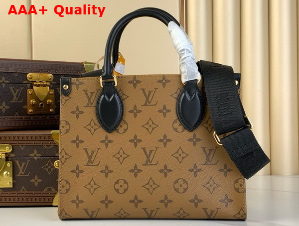 Louis Vuitton Onthego PM Tote in Monogram Reverse Coated Canvas with Calfskin Patch M47199 Replica