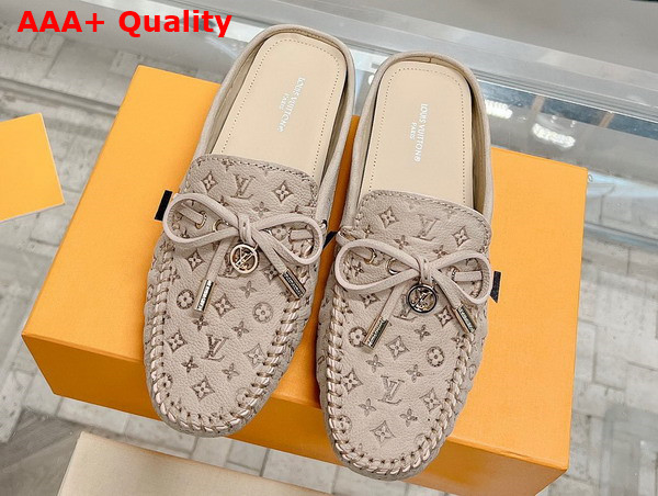 Louis Vuitton Open Back Gloria Loafer in Beige Monogram Embossed Calf Leather Replica