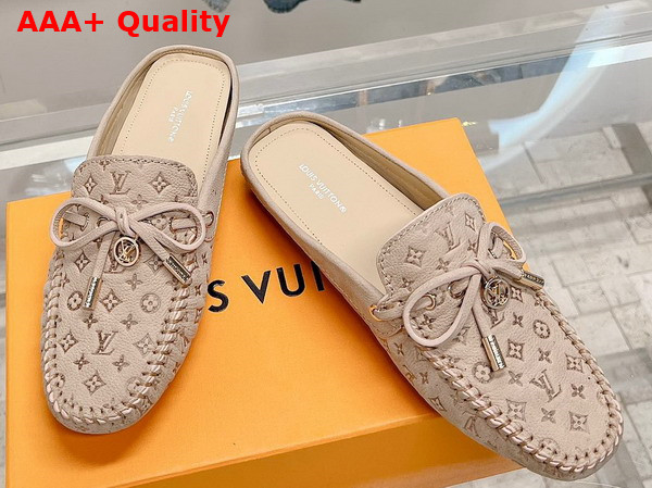 Louis Vuitton Open Back Gloria Loafer in Beige Monogram Embossed Calf Leather Replica