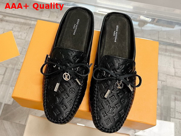 Louis Vuitton Open Back Gloria Loafer in Black Monogram Embossed Calf Leather Replica