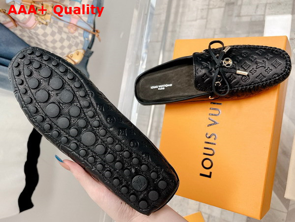 Louis Vuitton Open Back Gloria Loafer in Black Monogram Embossed Calf Leather Replica