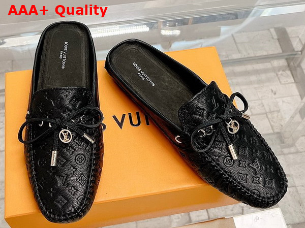 Louis Vuitton Open Back Gloria Loafer in Black Monogram Embossed Calf Leather Replica