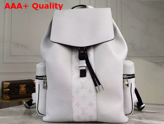 Louis Vuitton Outdoor Backpack in White Taiga Leather with Monogram Eclipse Canvas Replica