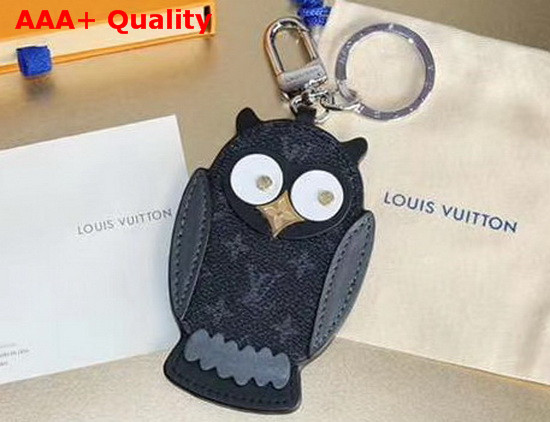 Louis Vuitton Owl Bag Charm and Key Holder Monogram Eclipse Canvas and Calf Leather M69482 Replica