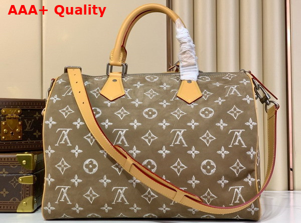 Louis Vuitton Speedy P9 Bandouliere 40 Handbag in Khaki Nubuck Calf Leather Replica