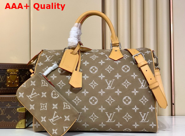 Louis Vuitton Speedy P9 Bandouliere 40 Handbag in Khaki Nubuck Calf Leather Replica