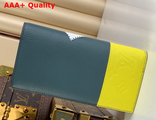 Louis Vuitton PF Brazza Wallet Yellow and Gray Blue Grained Taurillon Leather with White LV Initials M81440 Replica