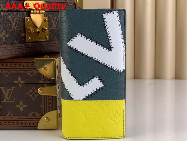 Louis Vuitton PF Brazza Wallet Yellow and Gray Blue Grained Taurillon Leather with White LV Initials M81440 Replica