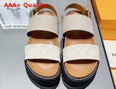 Louis Vuitton Paseo Flat Comfort Sandal Beige Monogram Denim and Calf Leather Replica