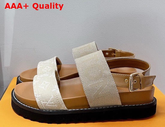 Louis Vuitton Paseo Flat Comfort Sandal Beige Monogram Denim and Calf Leather Replica