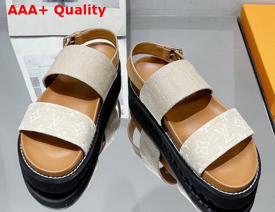 Louis Vuitton Paseo Flat Comfort Sandal Beige Monogram Denim and Calf Leather Replica