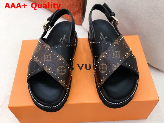 Louis Vuitton Paseo Flat Comfort Sandal Black Calf Leather and Patent Monogram Canvas 1A8O20 Replica