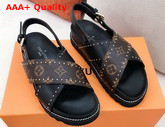 Louis Vuitton Paseo Flat Comfort Sandal Black Calf Leather and Patent Monogram Canvas 1A8O20 Replica