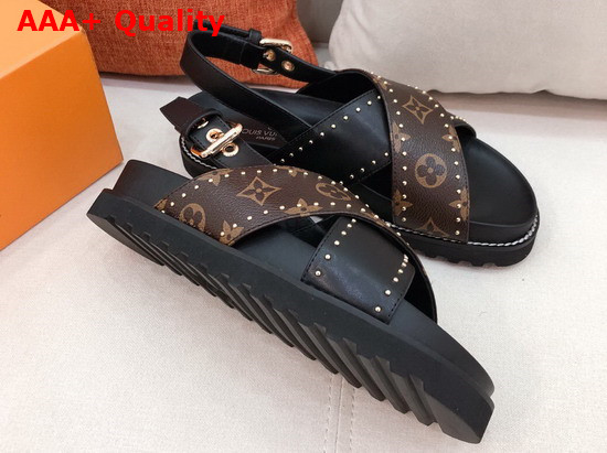 Louis Vuitton Paseo Flat Comfort Sandal Black Calf Leather and Patent Monogram Canvas 1A8O20 Replica