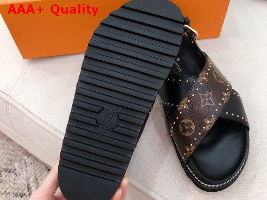 Louis Vuitton Paseo Flat Comfort Sandal Black Calf Leather and Patent Monogram Canvas 1A8O20 Replica