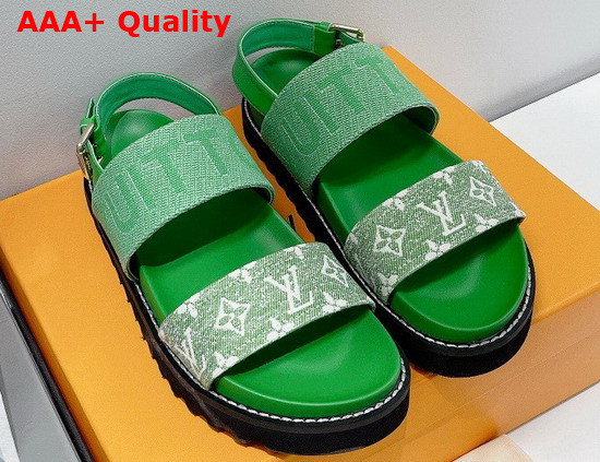 Louis Vuitton Paseo Flat Comfort Sandal Green Monogram Denim and Calf Leather 1A9RMV Replica