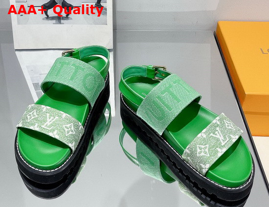 Louis Vuitton Paseo Flat Comfort Sandal Green Monogram Denim and Calf Leather 1A9RMV Replica