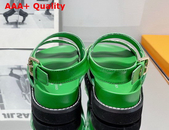 Louis Vuitton Paseo Flat Comfort Sandal Green Monogram Denim and Calf Leather 1A9RMV Replica