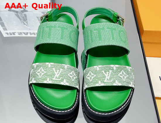 Louis Vuitton Paseo Flat Comfort Sandal Green Monogram Denim and Calf Leather 1A9RMV Replica