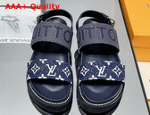 Louis Vuitton Paseo Flat Comfort Sandal Navy Blue Monogram Denim and Calf Leather 1A9RMV Replica