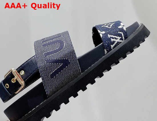 Louis Vuitton Paseo Flat Comfort Sandal Navy Blue Monogram Denim and Calf Leather 1A9RMV Replica