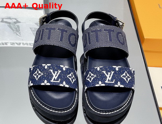 Louis Vuitton Paseo Flat Comfort Sandal Navy Blue Monogram Denim and Calf Leather 1A9RMV Replica