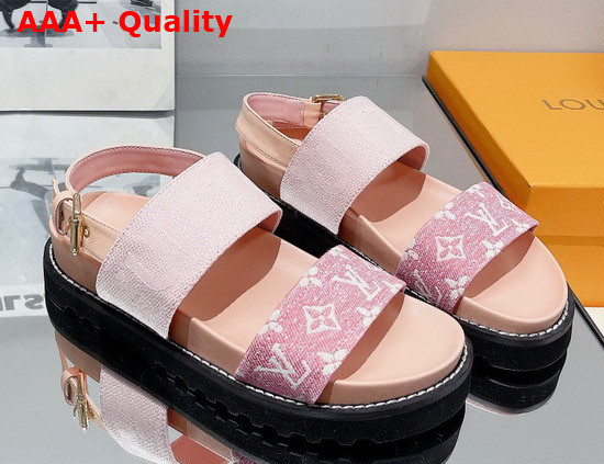 Louis Vuitton Paseo Flat Comfort Sandal Pink Monogram Denim and Calf Leather Replica