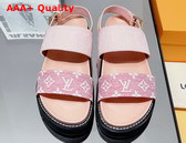 Louis Vuitton Paseo Flat Comfort Sandal Pink Monogram Denim and Calf Leather Replica