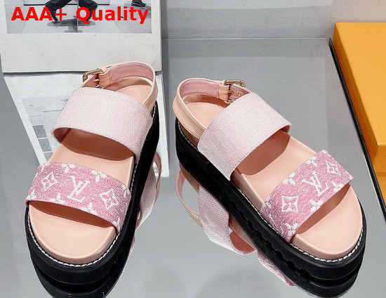 Louis Vuitton Paseo Flat Comfort Sandal Pink Monogram Denim and Calf Leather Replica