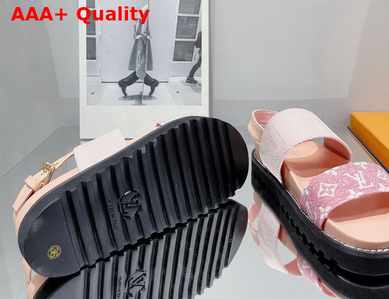 Louis Vuitton Paseo Flat Comfort Sandal Pink Monogram Denim and Calf Leather Replica