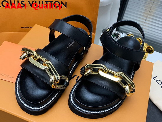 Louis Vuitton Paseo Flat Comfort Sandal in Black Calf Leather 1A8VS9 Replica