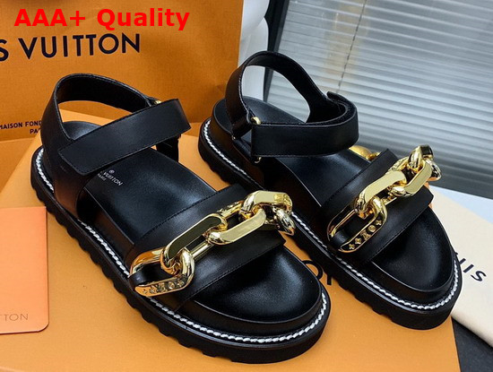 Louis Vuitton Paseo Flat Comfort Sandal in Black Calf Leather 1A8VS9 Replica