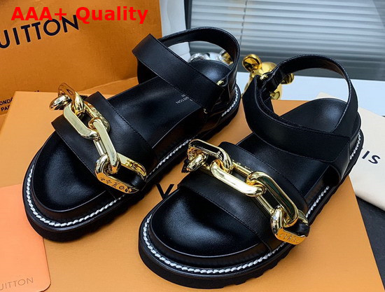 Louis Vuitton Paseo Flat Comfort Sandal in Black Calf Leather 1A8VS9 Replica