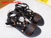 Louis Vuitton Passenger Cross Sandal Black Calf Leather and Patent Monogram Canvas 1A4VOW Replica