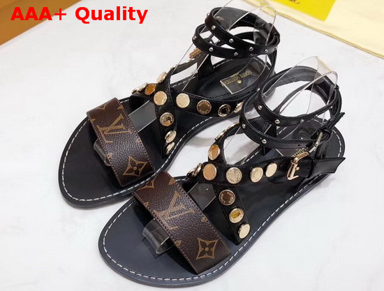 Louis Vuitton Passenger Cross Sandal Black Calf Leather and Patent Monogram Canvas 1A4VOW Replica