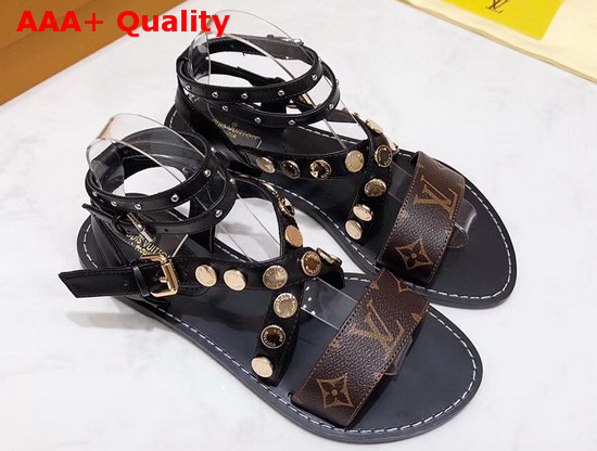 Louis Vuitton Passenger Cross Sandal Black Calf Leather and Patent Monogram Canvas 1A4VOW Replica