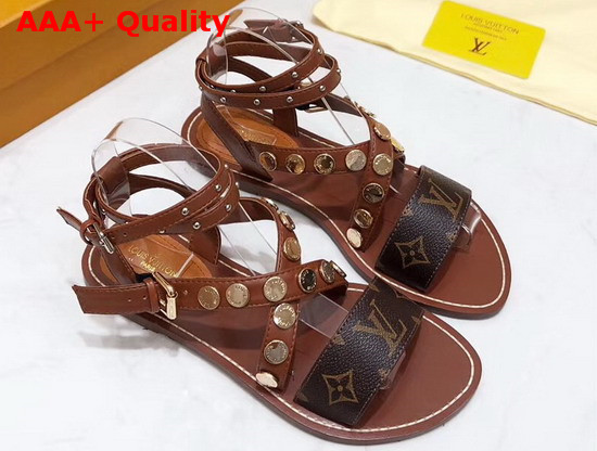 Louis Vuitton Passenger Cross Sandal Brown Calf Leather and Patent Monogram Canvas Replica