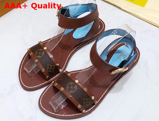 Louis Vuitton Passenger Sandal Cognac Brown Calf Leather and Patent Monogram Canvas 1A4W0N Replica