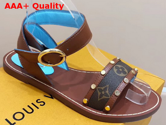 Louis Vuitton Passenger Sandal Cognac Brown Calf Leather and Patent Monogram Canvas 1A4W0N Replica