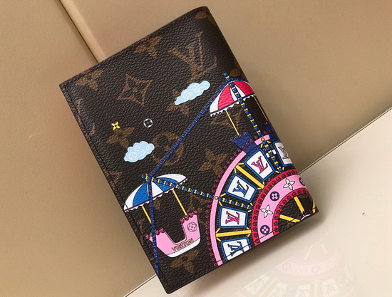 Louis Vuitton Passport Cover in Monogram Canvas Decorated with an Illustration of Louis Vuittons Vivienne Mascot Riding the Big Wheel at a Funfair M69746 Replica