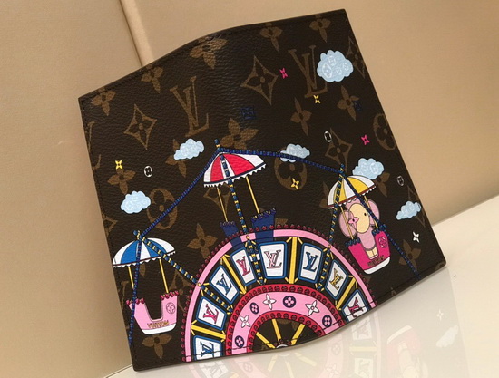 Louis Vuitton Passport Cover in Monogram Canvas Decorated with an Illustration of Louis Vuittons Vivienne Mascot Riding the Big Wheel at a Funfair M69746 Replica