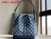 Louis Vuitton Petit Noe Bucket Bag in Navy Blue Denim Jacquard Textile M59606 Replica