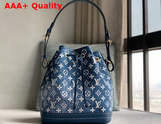 Louis Vuitton Petit Noe Bucket Bag in Navy Blue Denim Jacquard Textile M59606 Replica