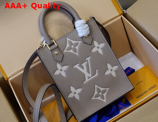 Louis Vuitton Petit Sac Plat Bicolor Monogram Empreinte Leather Galet Gray Beige Replica