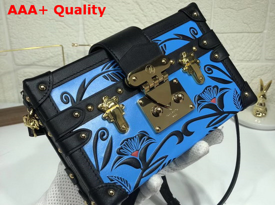 Louis Vuitton Petite Malle Blue Calf Leather with Embossed Floral Design Replica