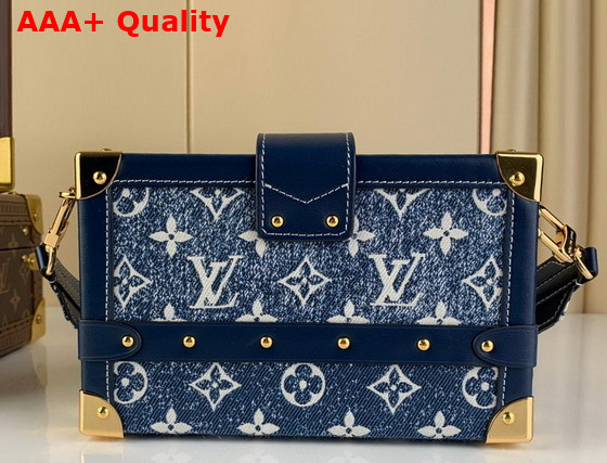 Louis Vuitton Petite Malle Handbag in Navy Blue Monogram Jacquard Denim Replica