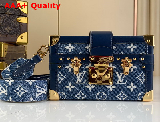 Louis Vuitton Petite Malle Handbag in Navy Blue Monogram Jacquard Denim Replica